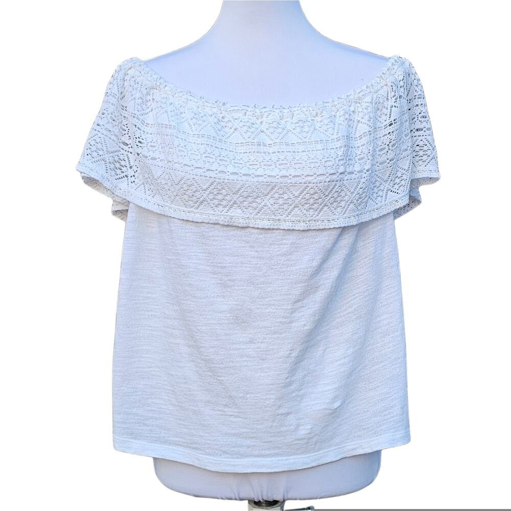 Crochet Detail Top Lucky Brand Size S White Sleeveless Off Shoulder